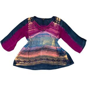 Greater Good BOHO Hippie Festival Tunic Top Sz S/M Hippie Tie Dye Sequined 200D